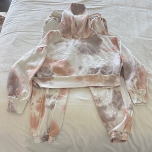 Hippie Rose Tie-Dye Hoodie and Joggers Set - Pink and Cream